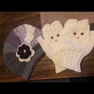 NWT BOHO HAT AND OWL FINGERLESS GLOVES SET. Beautiful knitting.
